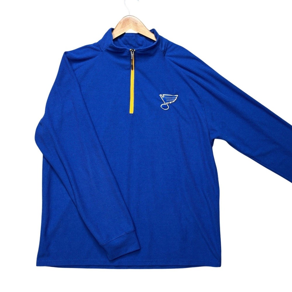 St. Louis Blues NHL Pullover Men XL Blue Long Sleeve Quarter Zip Hockey Logo EUC